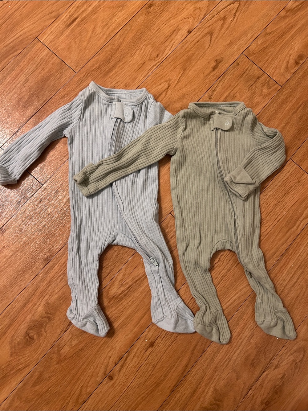 Ribbed Footed Baby One-Piece - Light Blue and Olive